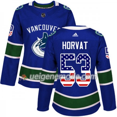 Dame Eishockey Vancouver Canucks Trikot Bo Horvat 53 Adidas 2017-2018 Blue USA Flag Fashion Authentic